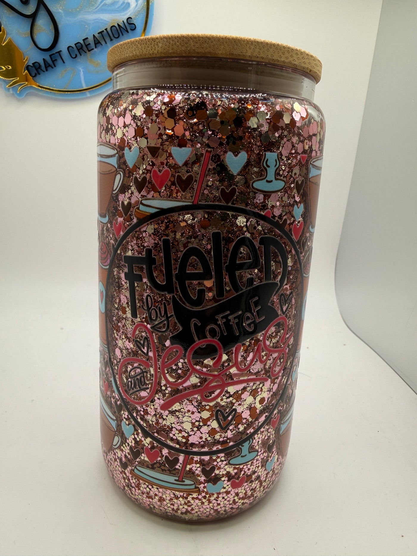 fuled by coffee and Jesus SnowGlobe(glass) 16oz