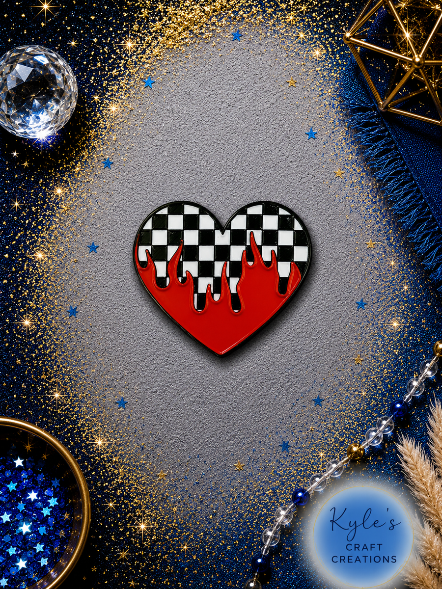 Checkered Heart Flames Straw Topper