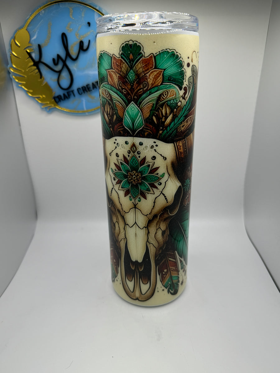 Bull Head with Feathers 30oz (vinyl wrapped)