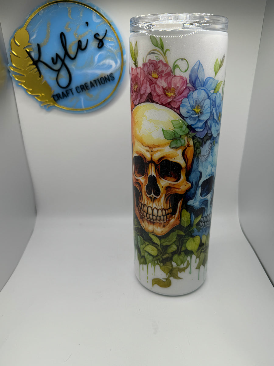 3 Skull Heads with flowers 30oz (vinyl wrapped)