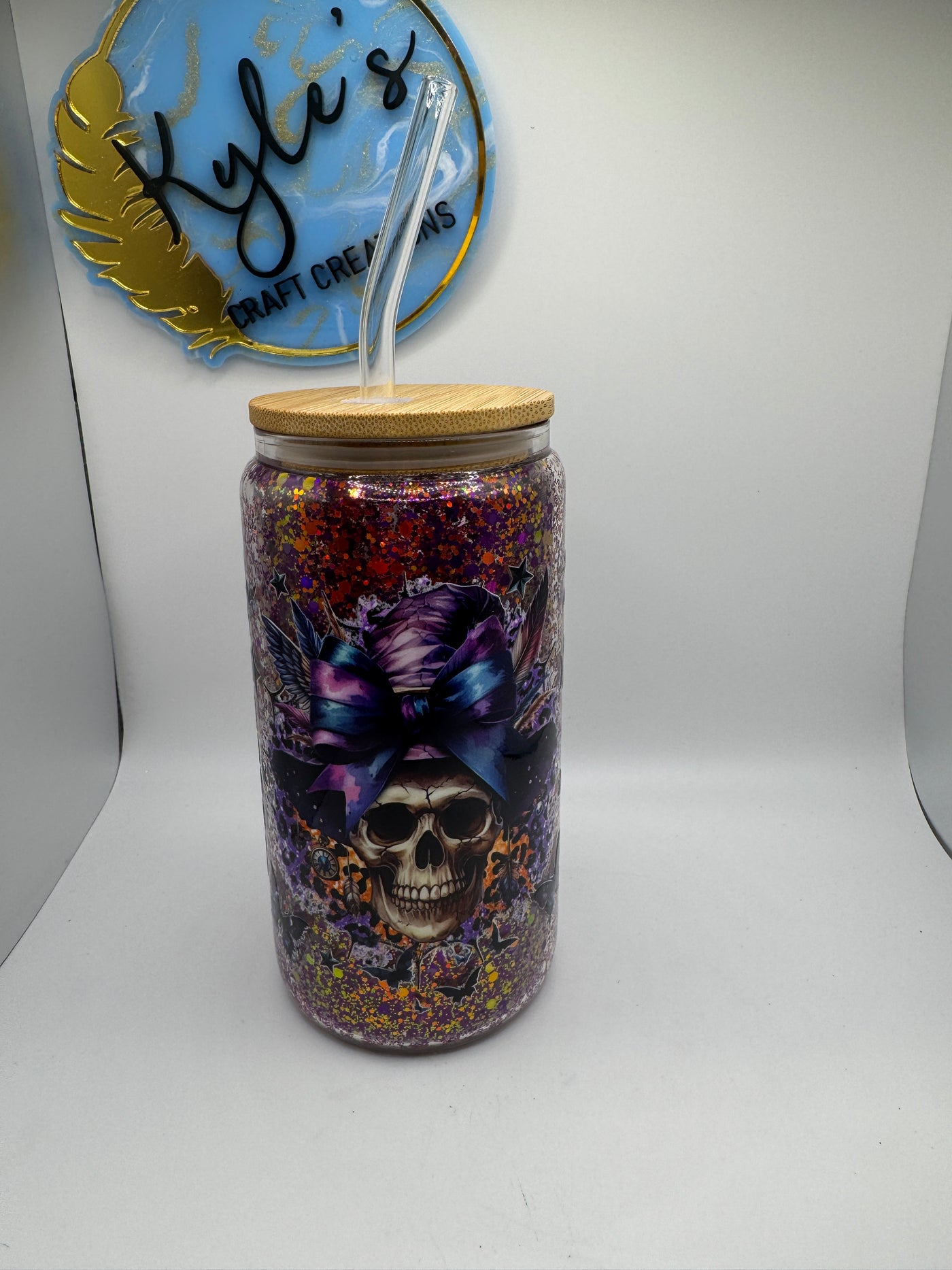 Skully Witch Glass Glitter Globe 12oz